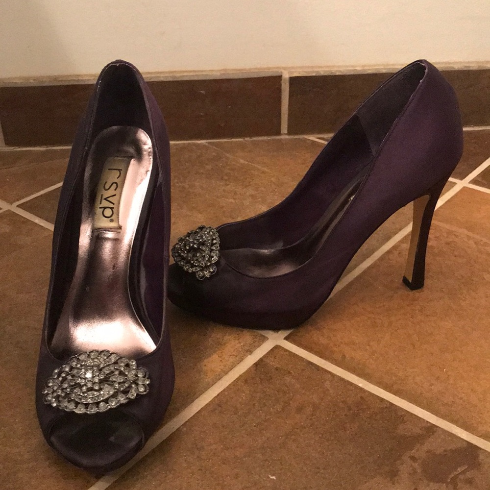Satin shoes with rhinestone embellishments